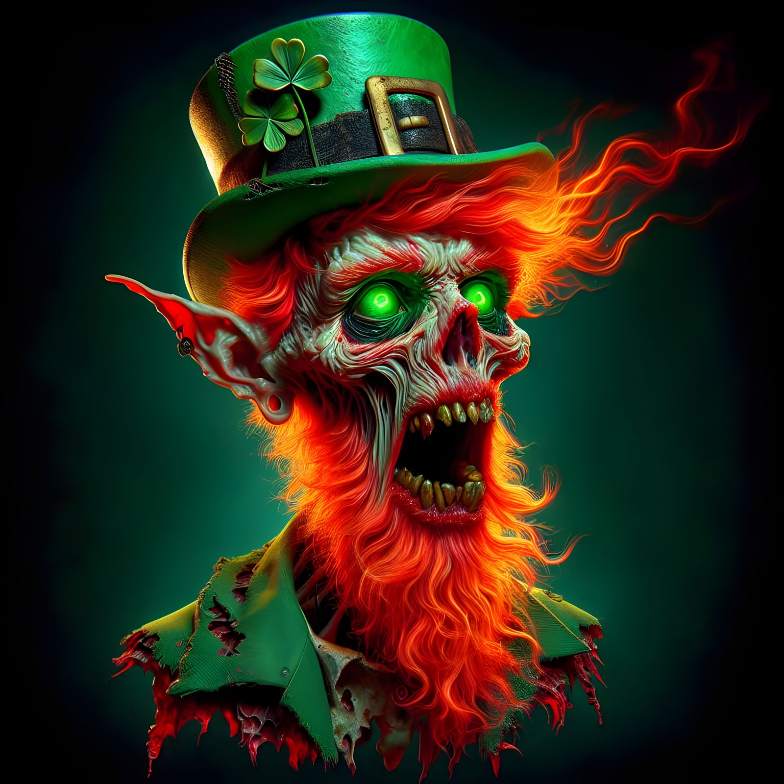 Ethereal Horror Elf in a Flickering Green Glow