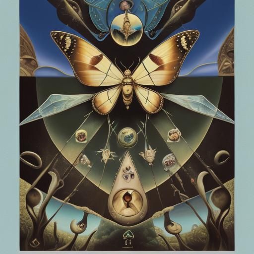 Moth Tarot Card in Surrealist Style