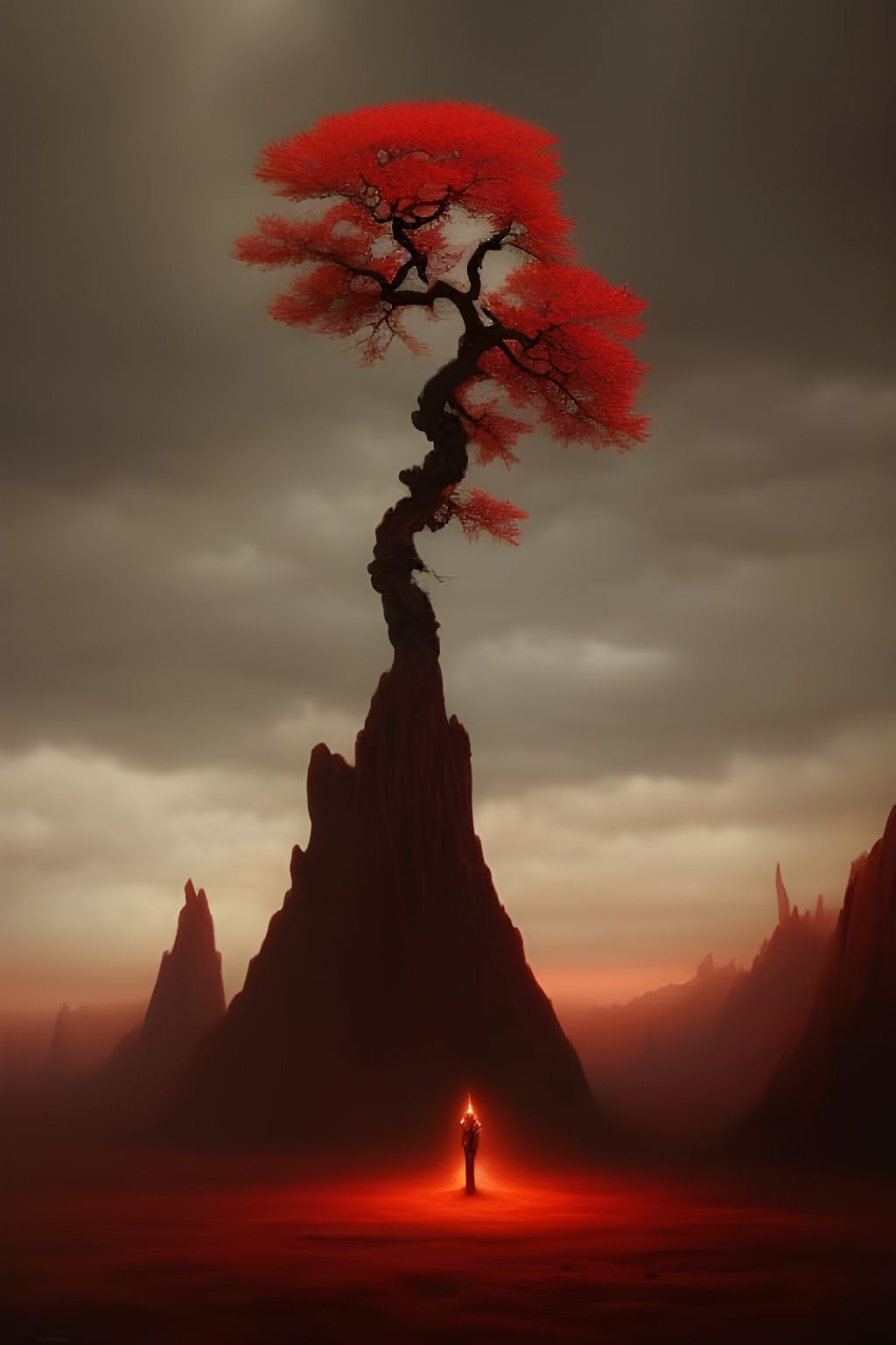 Red Tree in Purgatory: Intricate Line Art