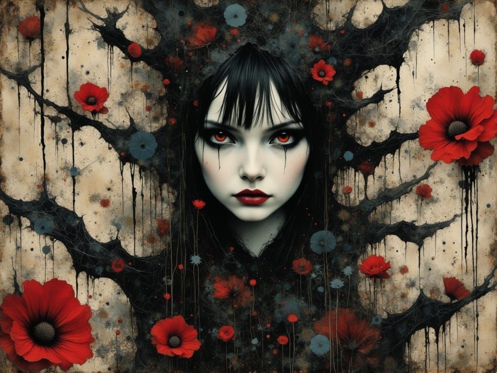 Gothcore Grunge Figure in Psychedelic Pop Surrealism Art