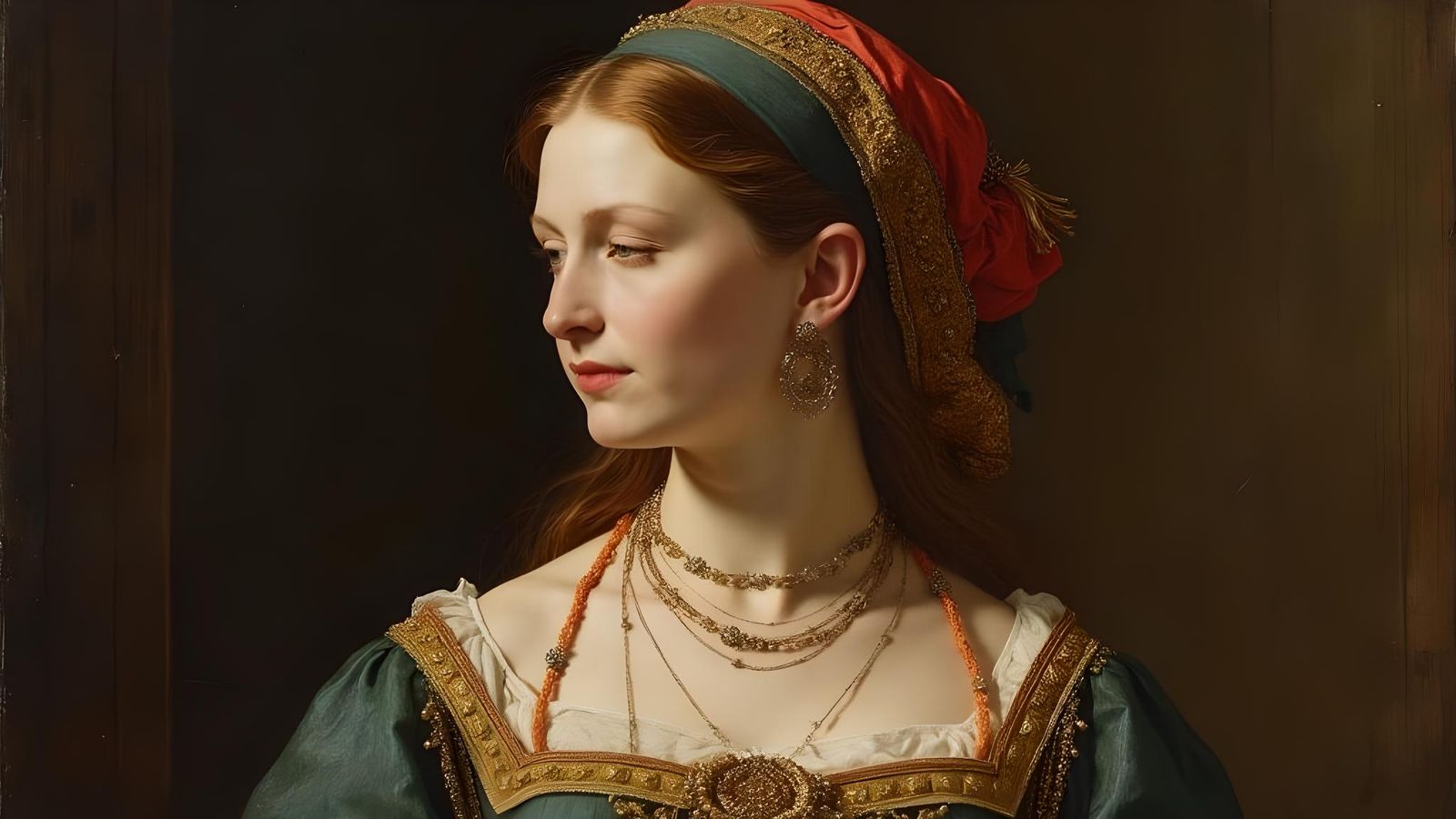 Renaissance-Style Portrait of Woman with Vivid Colors