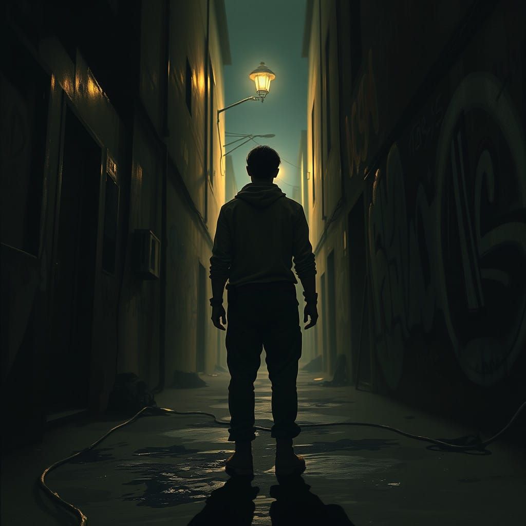 Shadows in a Gritty Abandoned Alleyway