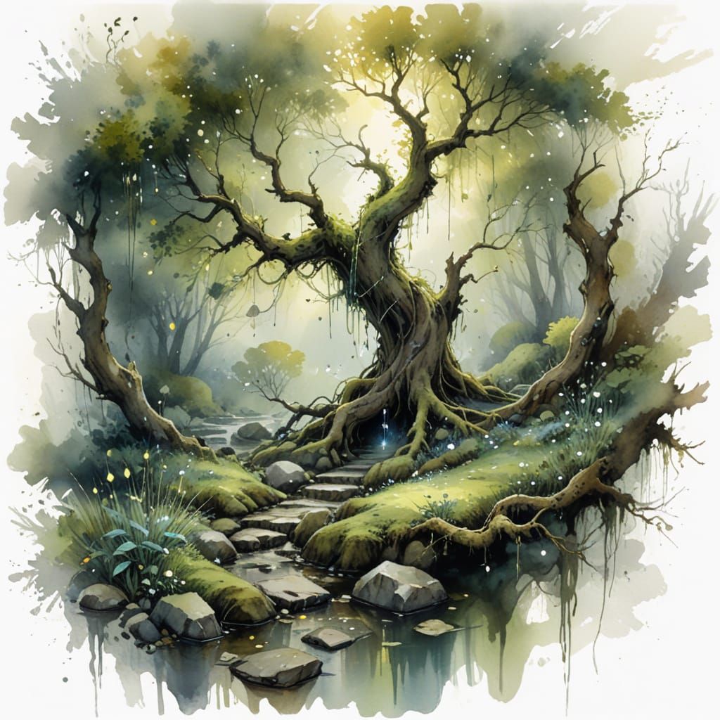 Moonlit Forest in Watercolour Style