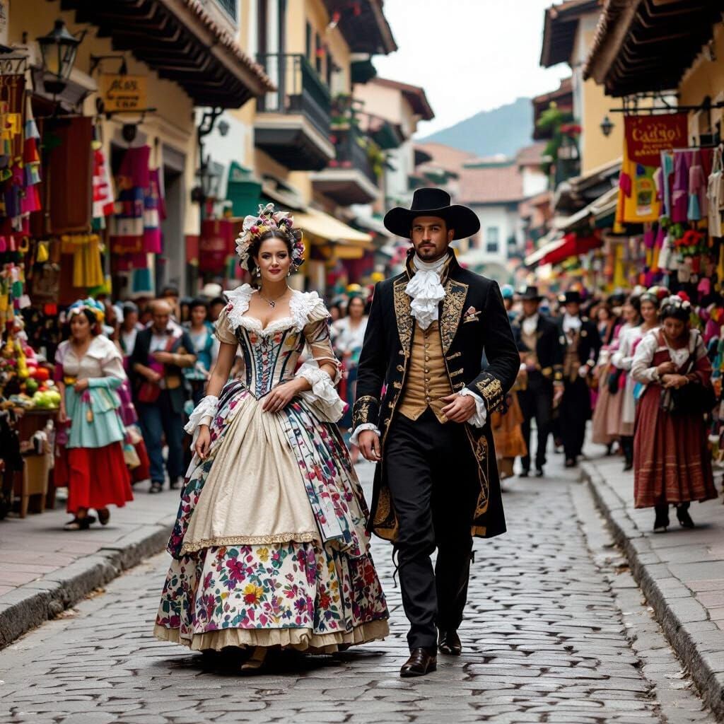 New Granada Society Strolling Through Colonial Market