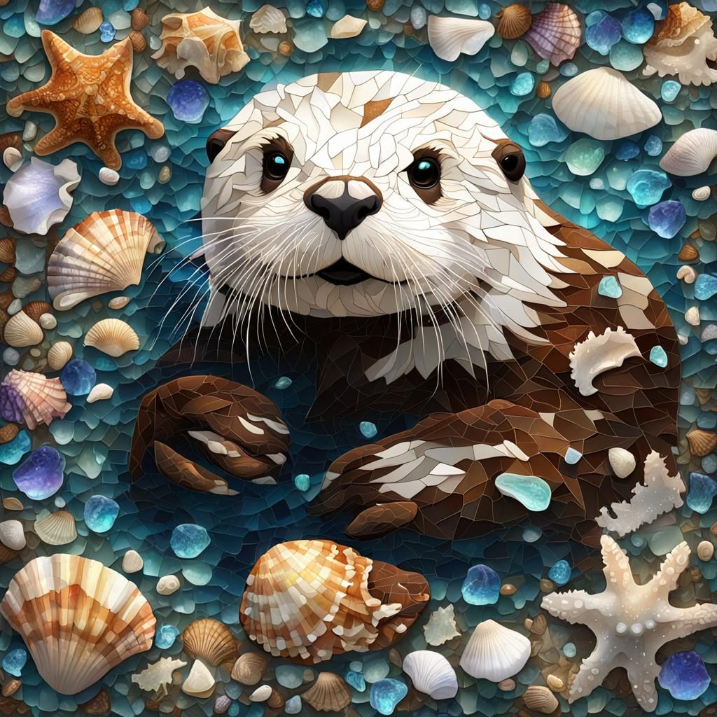 Sea Otter Mosaic Under the Ocean