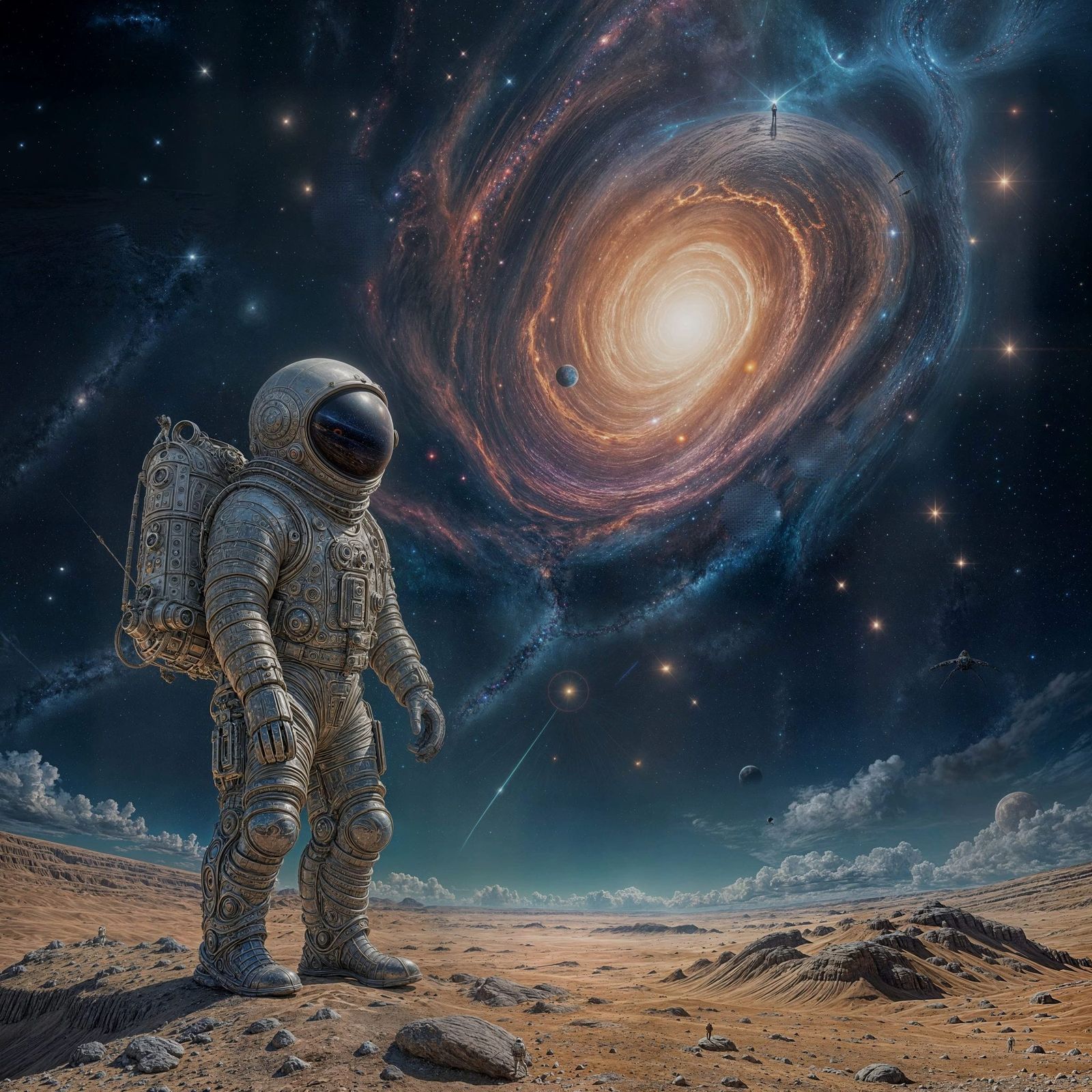 Astronaut Witnessing Cosmic Ballet on Alien Planet