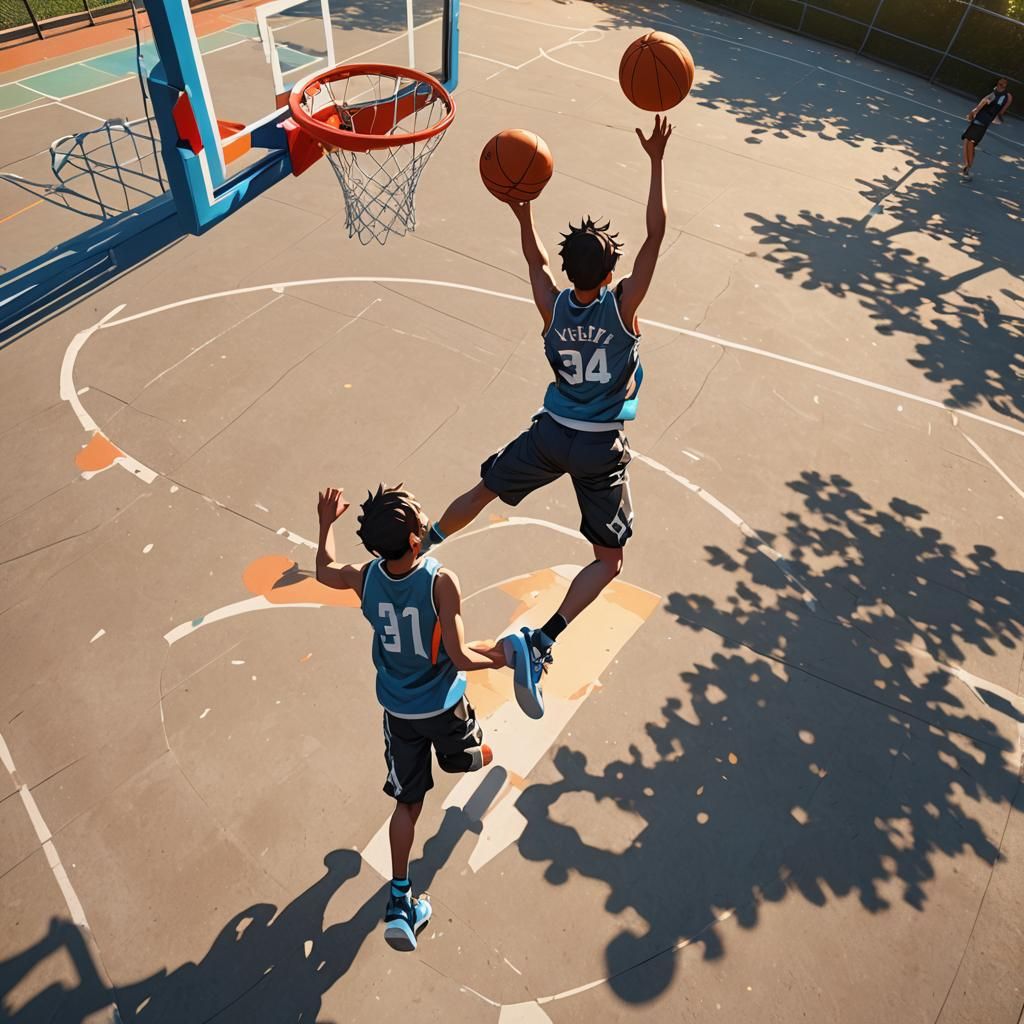 Anime Boy Dunks Basketball in Dynamic 3D Art