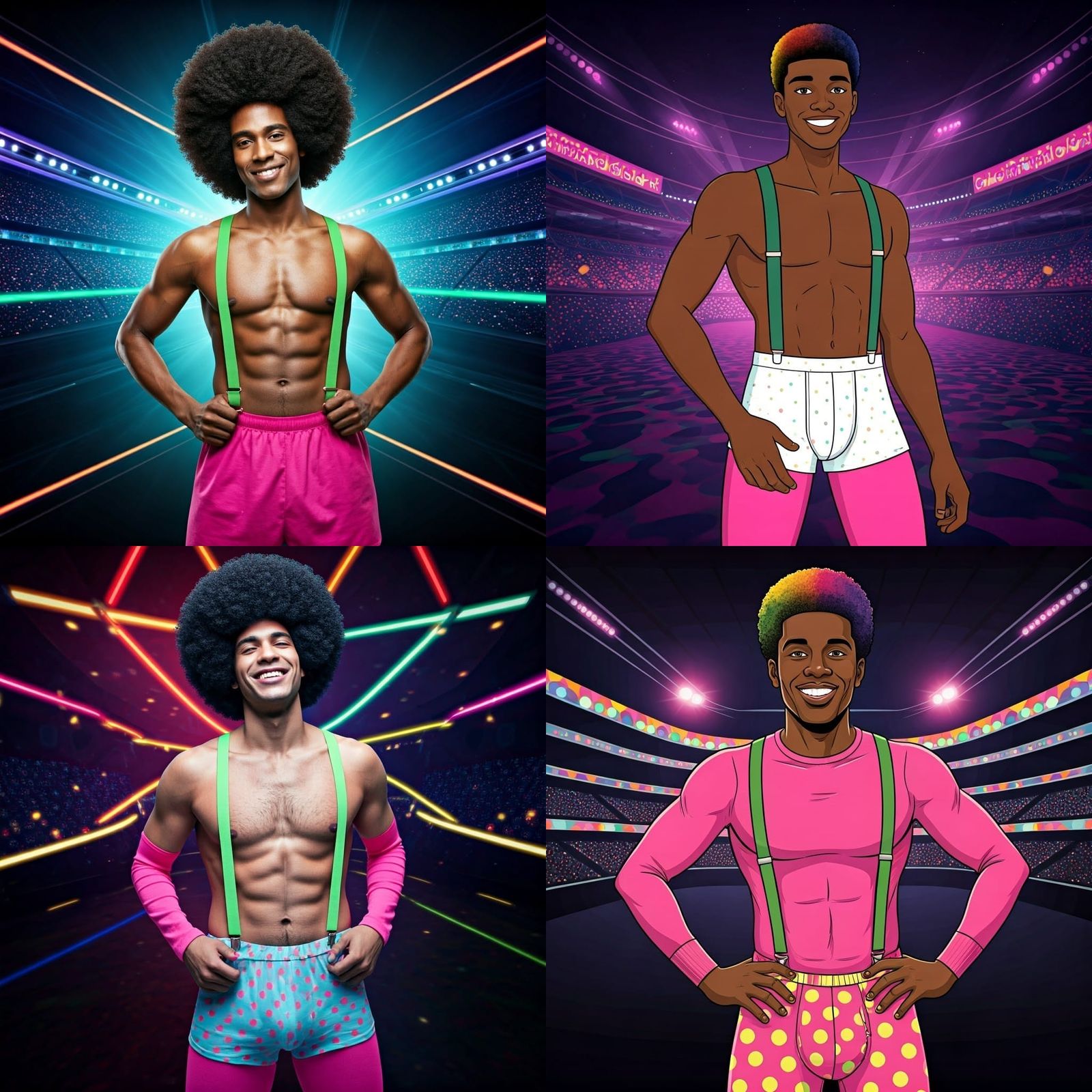 Man in Psychedelic Eurodance Attire Posing with Confidence