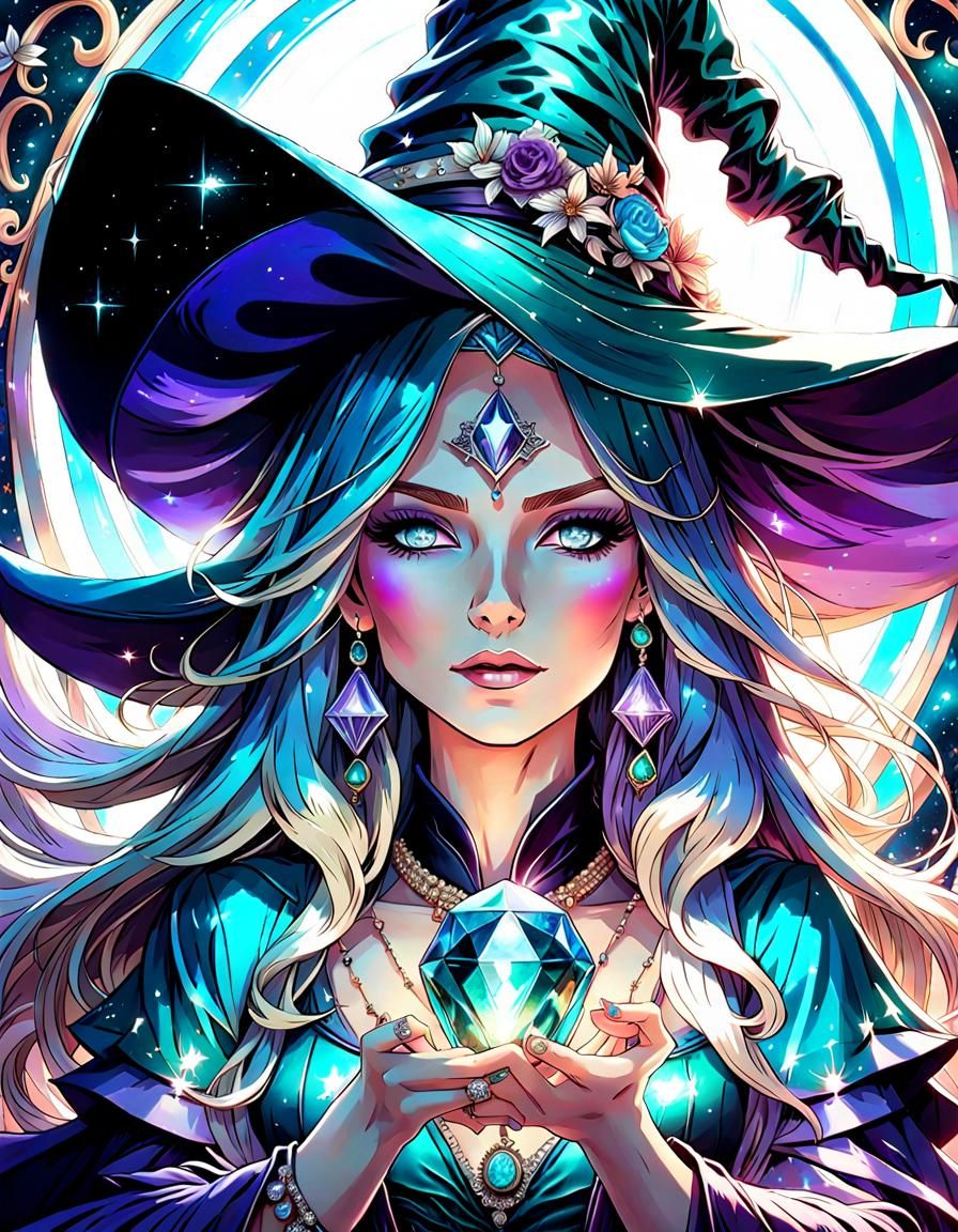 Diamond Witch with Opalescent Hat, Hyperreal Style