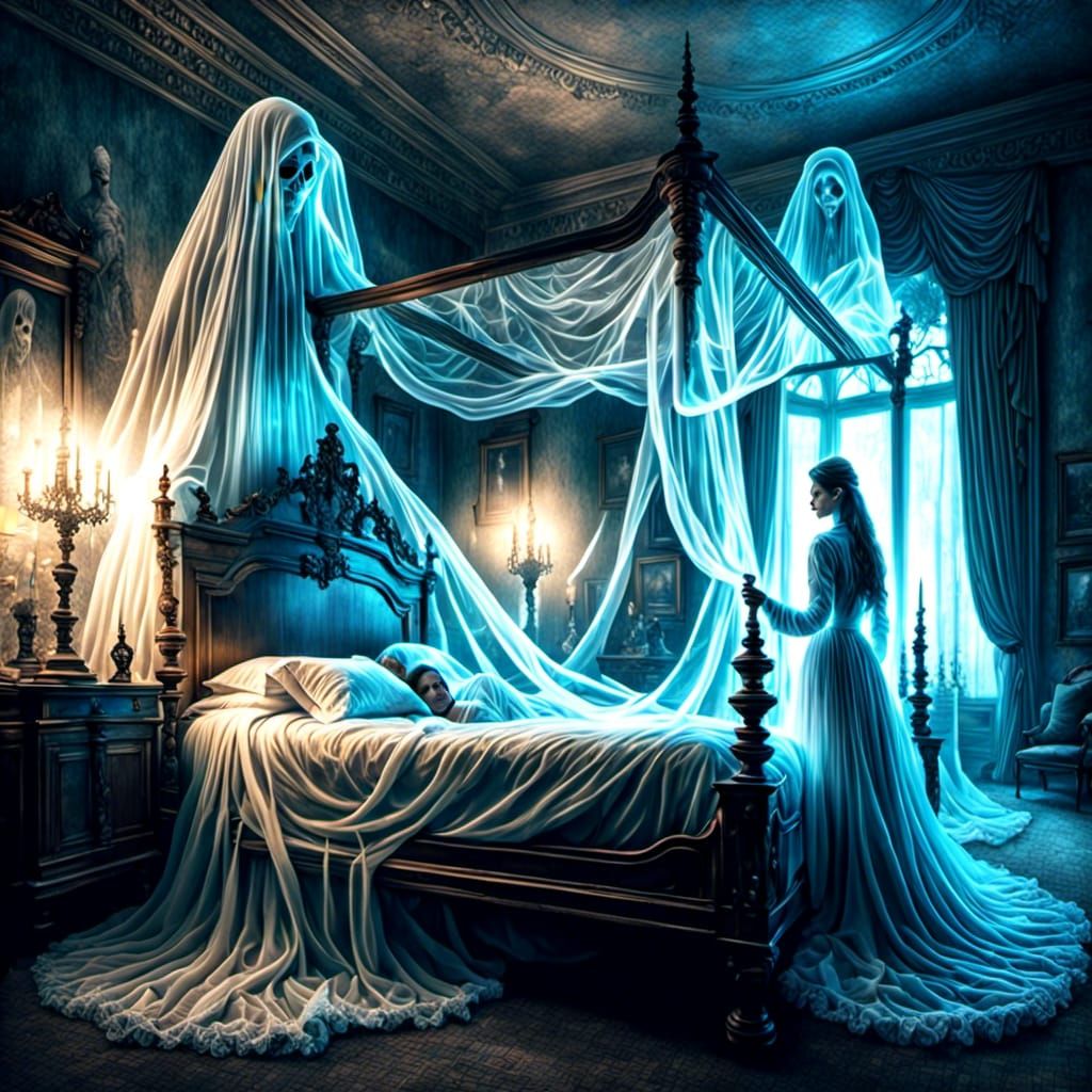 Ghostly Victorian Woman in Fractal Dreamscape
