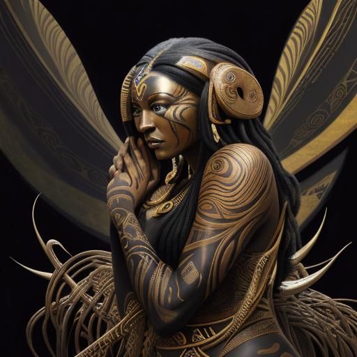 Art Deco Woman with Long Hair in Grief