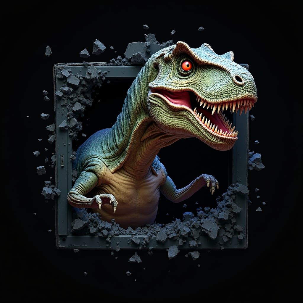 T-Rex Breaking Through Computer Screen in Hyperrealistic 3D