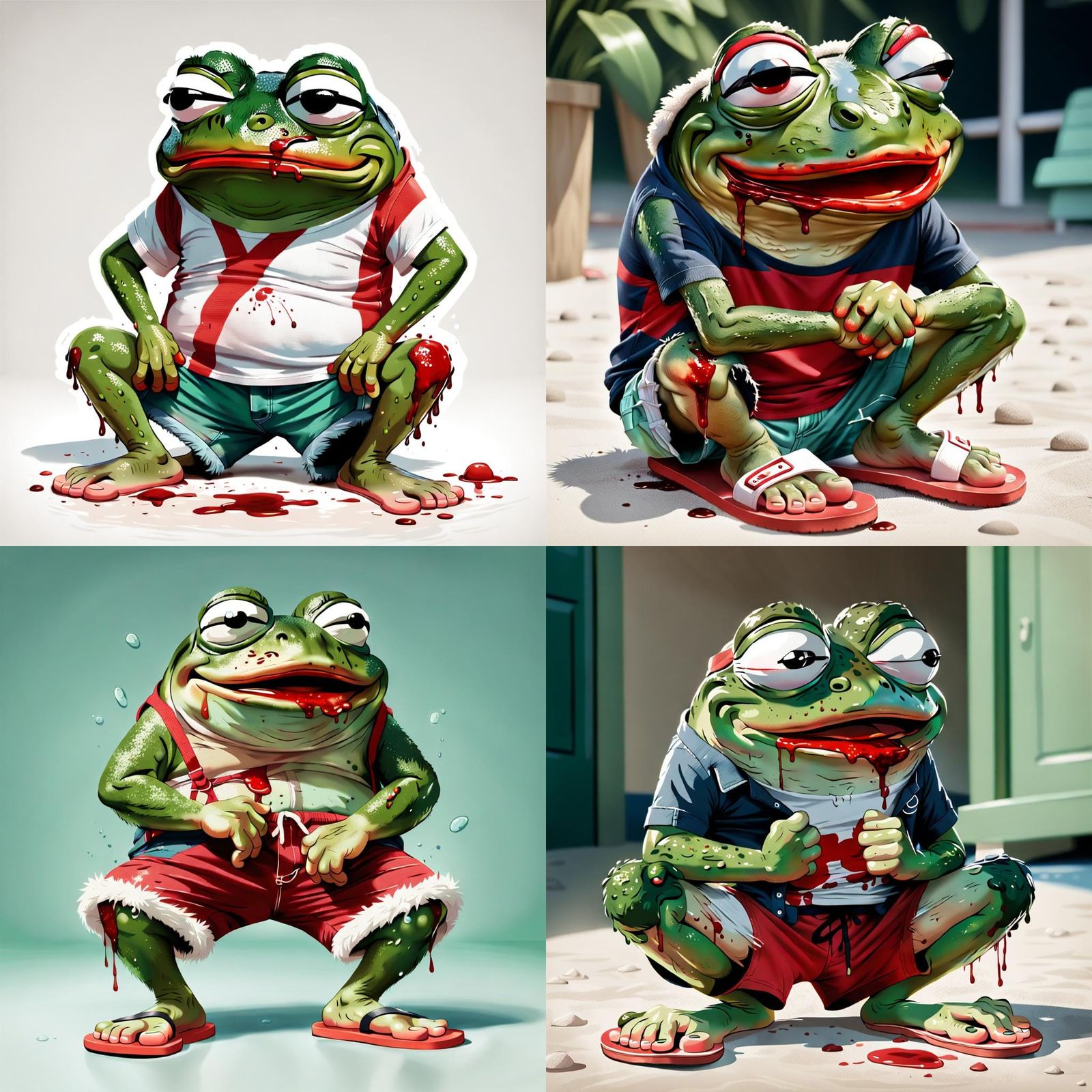 Cartoon Frog Crying with Flip Flops