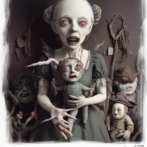 Creepy Porcelain Witch Doll with Worm Hair