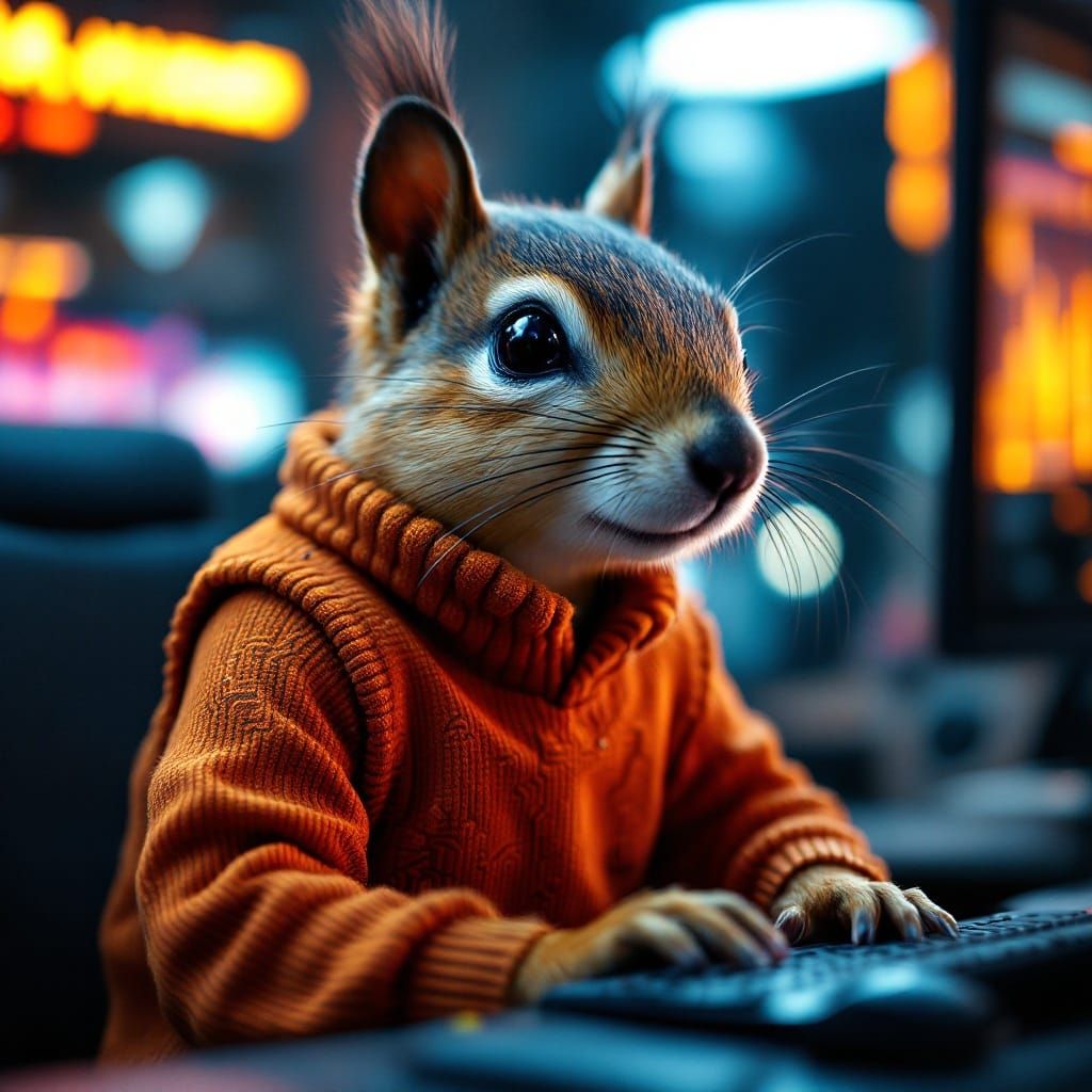 Cyberpunk Squirrel Engineer Captured in Vivid Close-Up