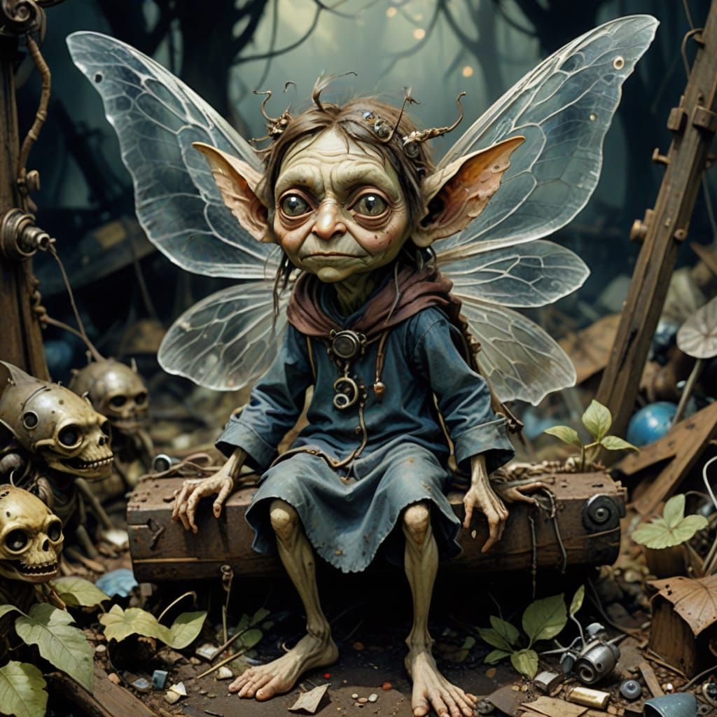 Whimsical Junkyard Faerie in Froudian Style