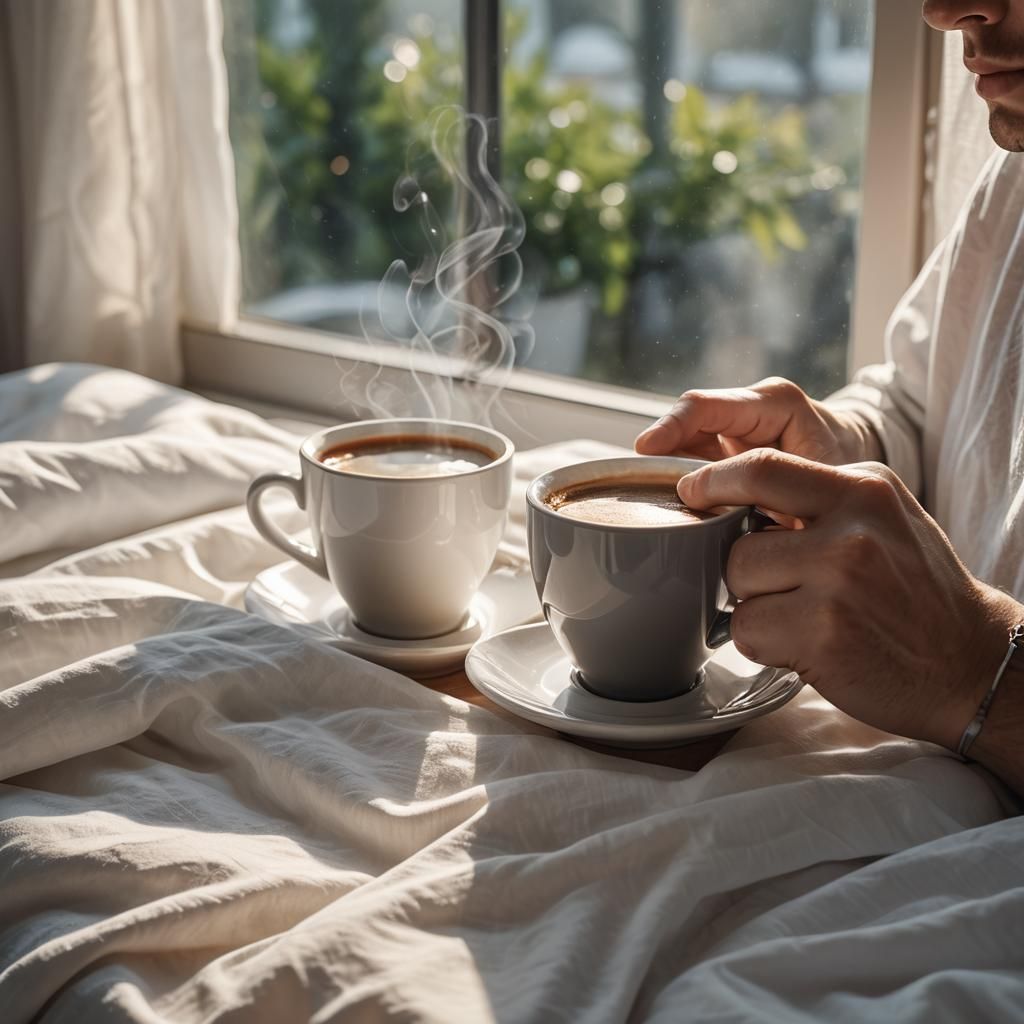Cozy Tuesday Morning Coffee in Bed: Digital Art