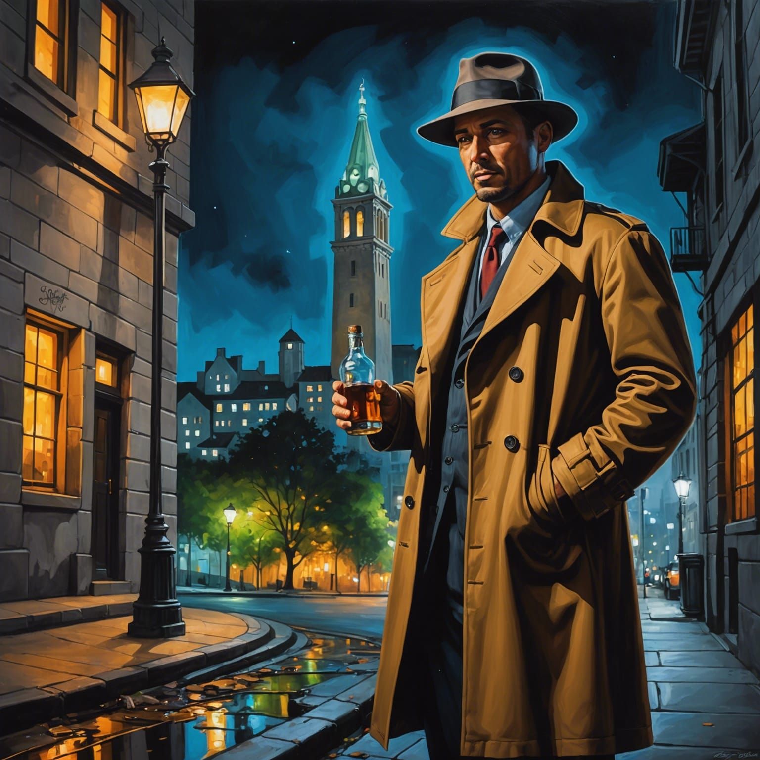 Cyberpunk Detective at Coit Tower, 2060