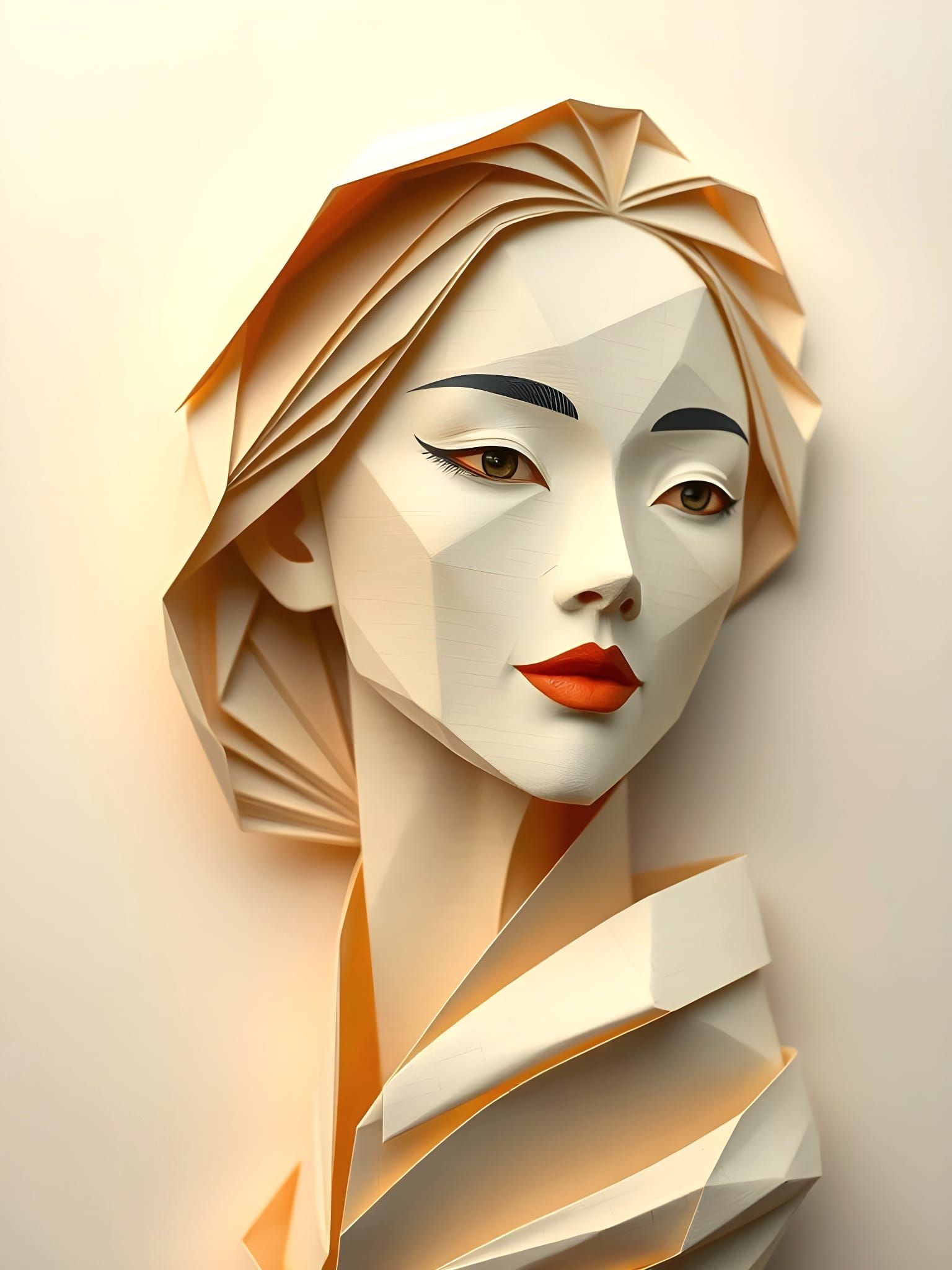 Origami-Inspired Paper Sculpture of a Woman