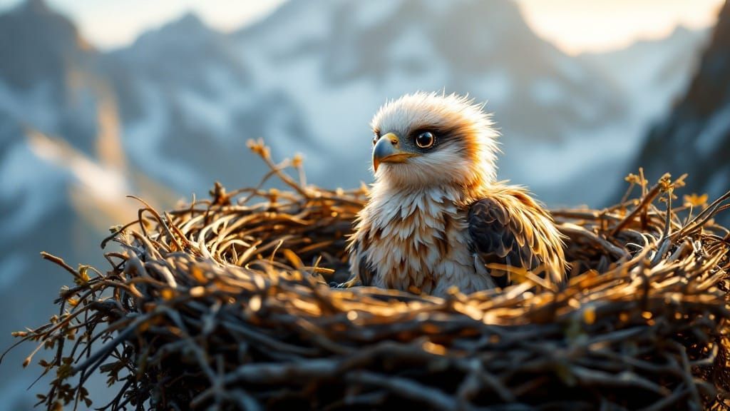 Baby Eagle Chick in Mountain Nest