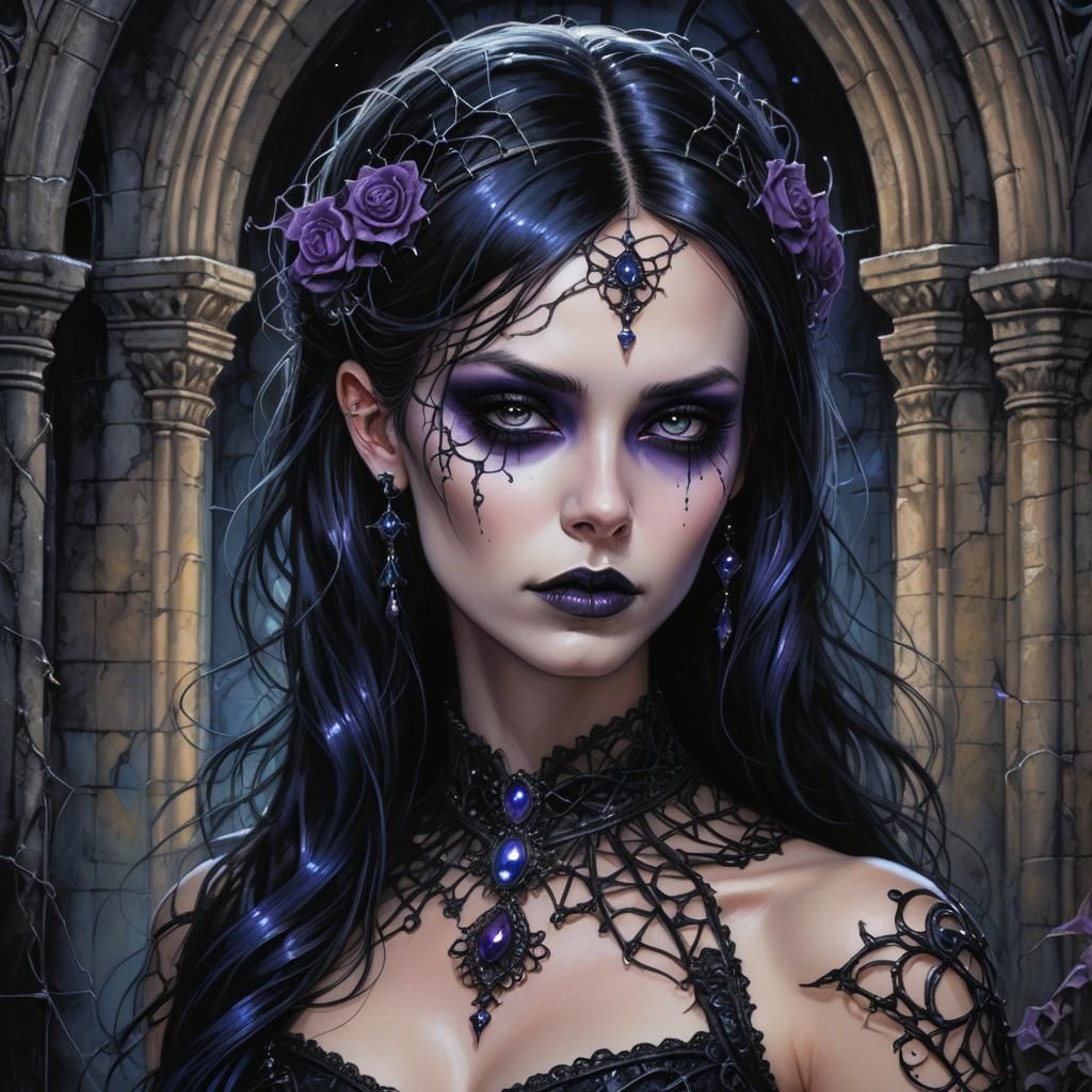 Gothic Emo Punk Girl Portrait in Dark Fantasy Art