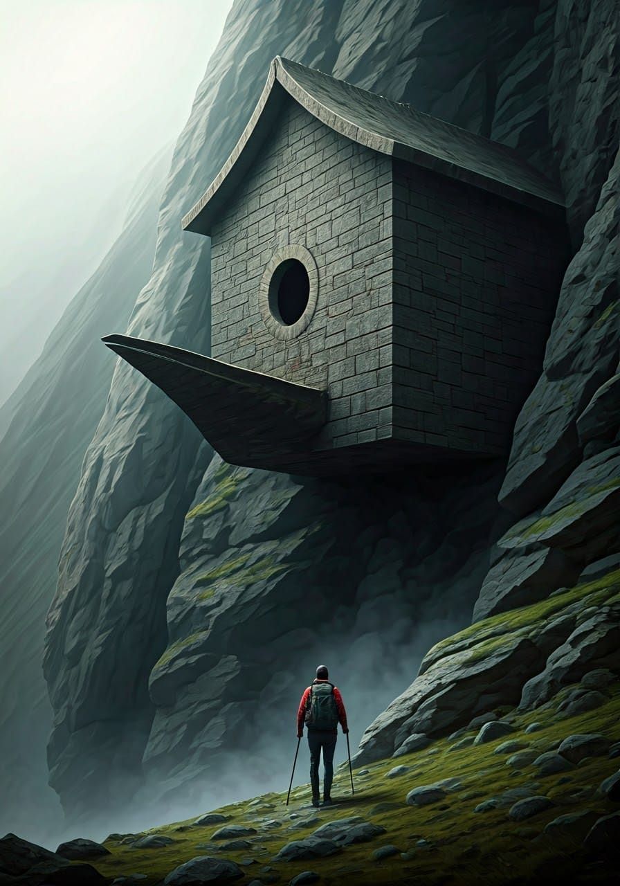 Colossal Stone Birdhouse on Mountain Cliffside