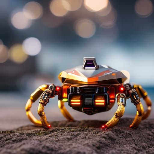 Mechanical Crab on Alien Shore: Cyberpunk Photography