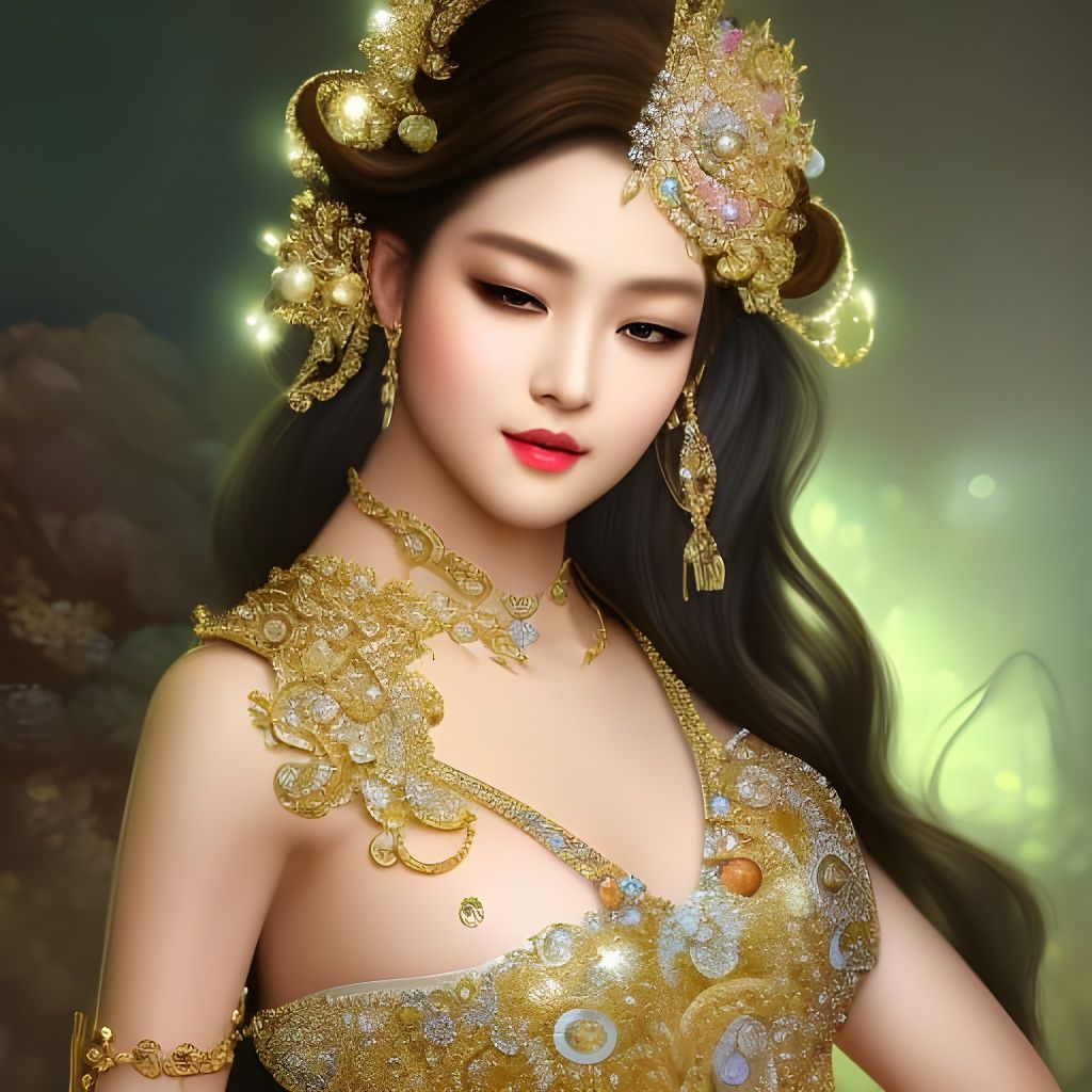 Korean Princess Portrait with Diamond Ornaments