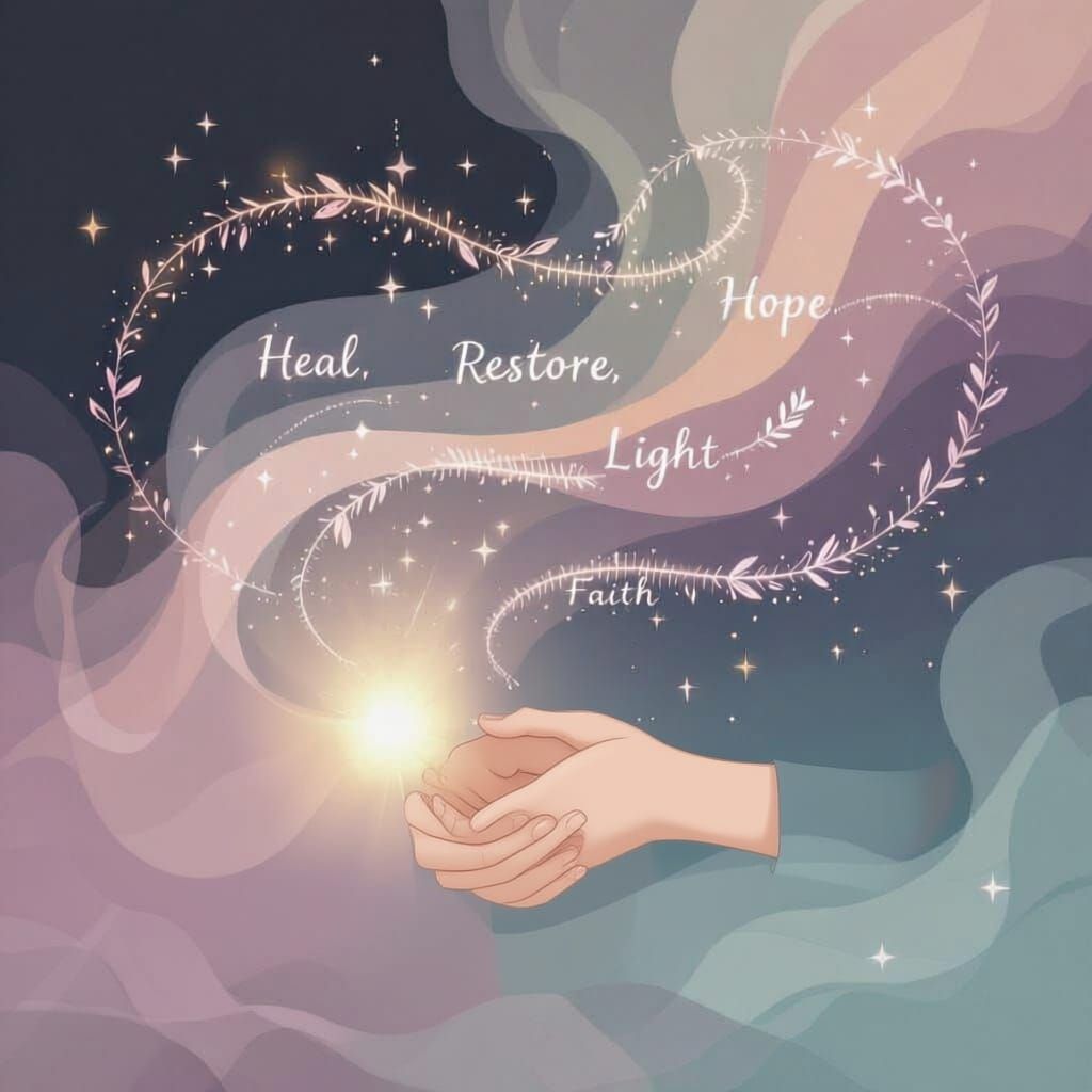 Ethereal Hands Receiving Healing Frequency in Pastel Tones