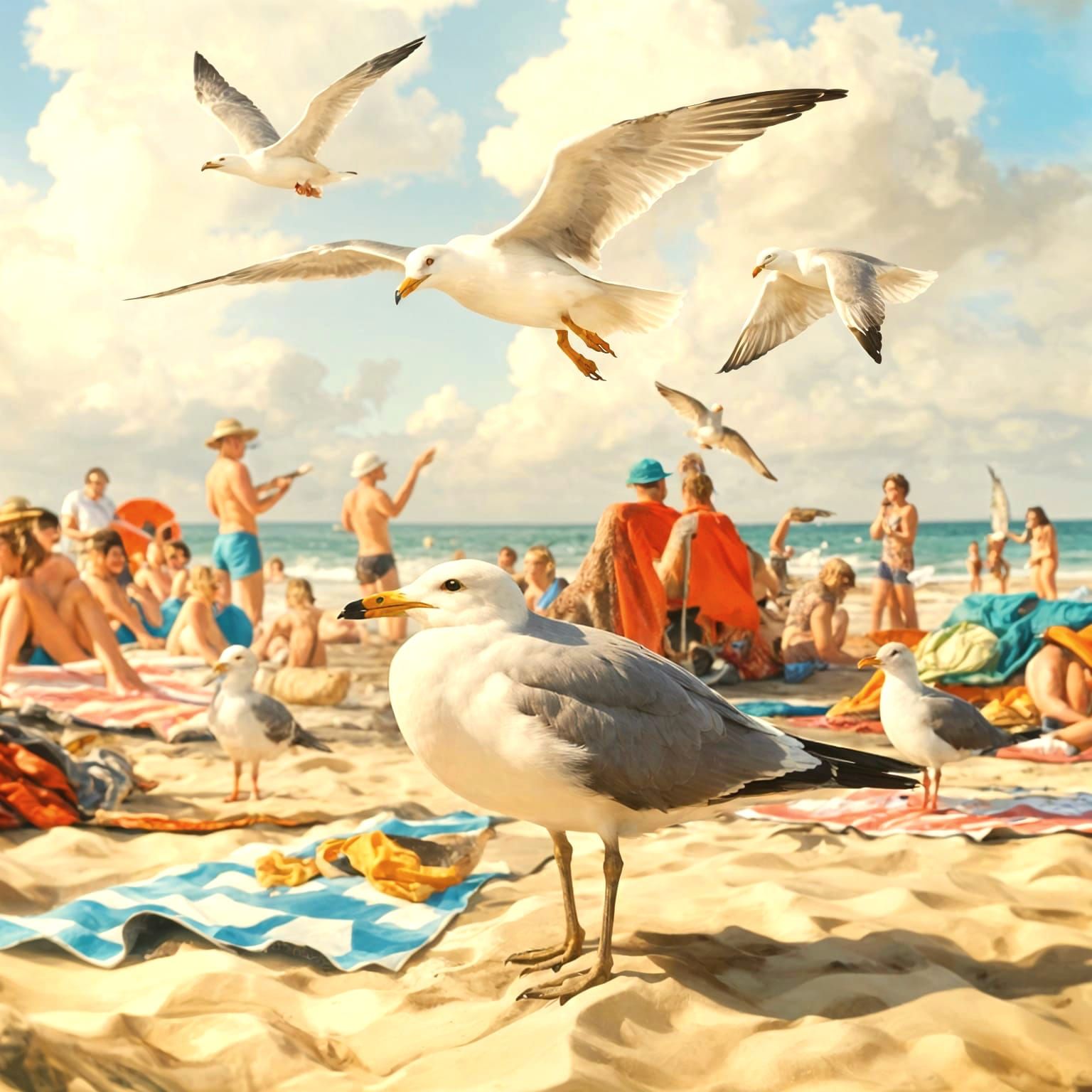 Beach Scene with Gulls, Audubon-Inspired Painting