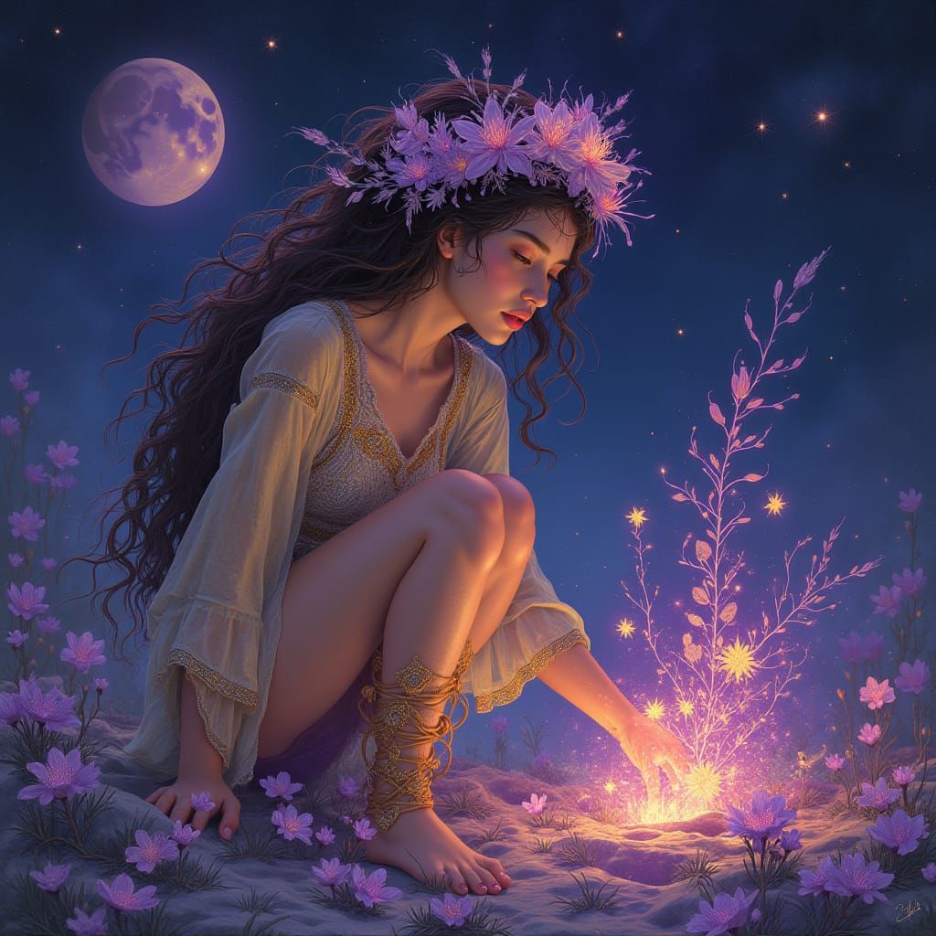 Celestial Gardener in Art Nouveau Style