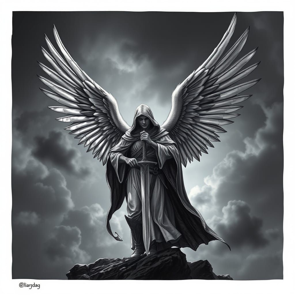 Epic Angel Tattoo in Bold Black Ink