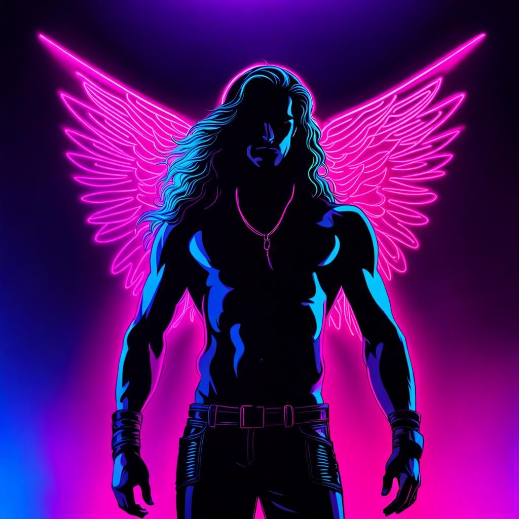 Synthwave Angel in Neon Retro Nightclub