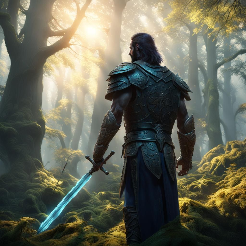 Victorious Warrior in Mystical Forest Concept Art