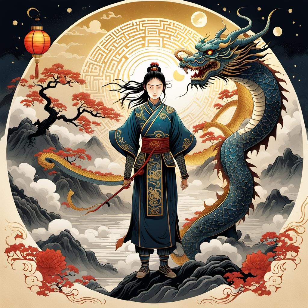 Mystical Lantern-Lit Chinese Tarot Card Illustration