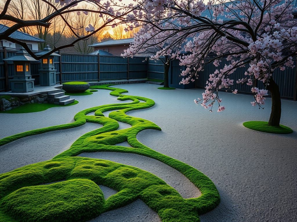 Traditional Japanese Zen Garden at Dawn
