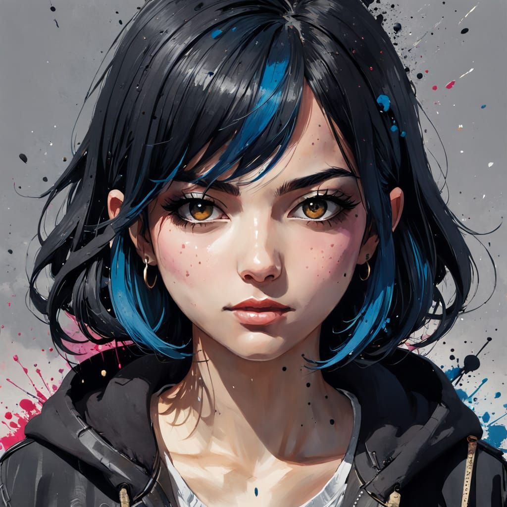 Abstract Ink Splatter Portrait