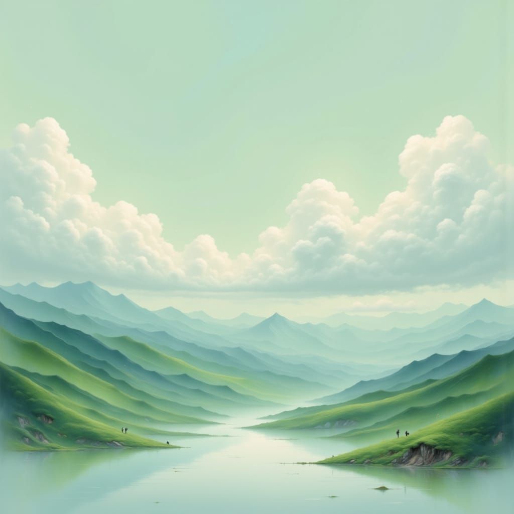 Dreamy Pastel Landscape with Serene Lake