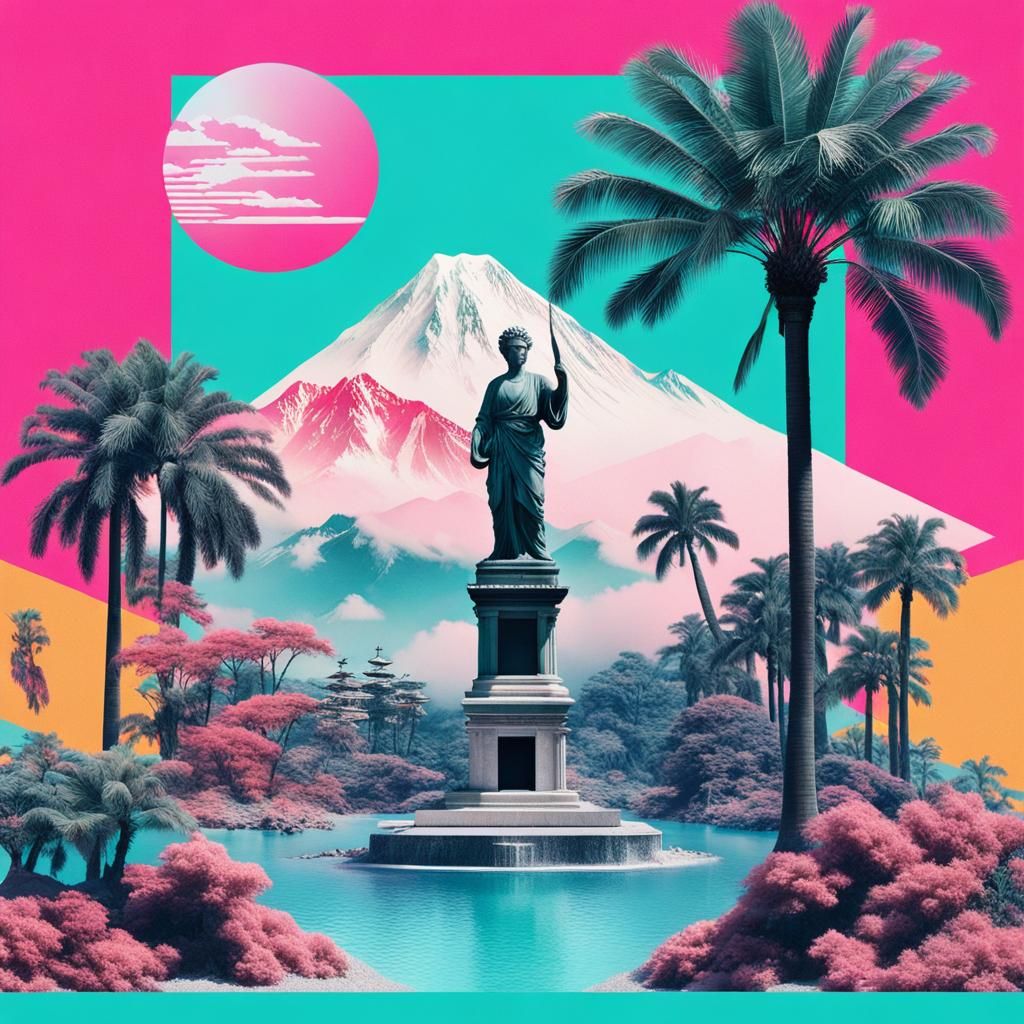 Visually Captivating Vaporwave Collage of Nostalgic Elements