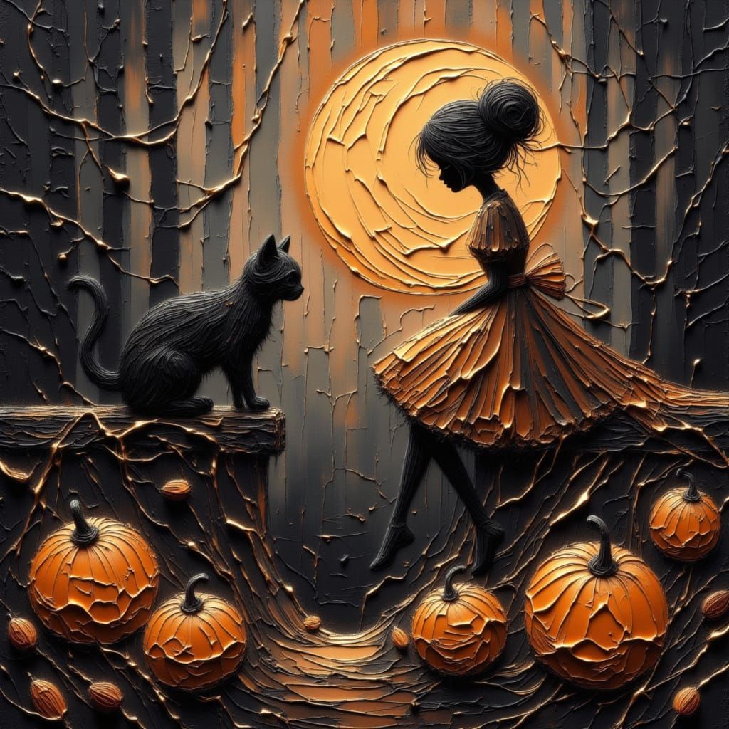 Moonfairy and Black Cat with Autumn Moon