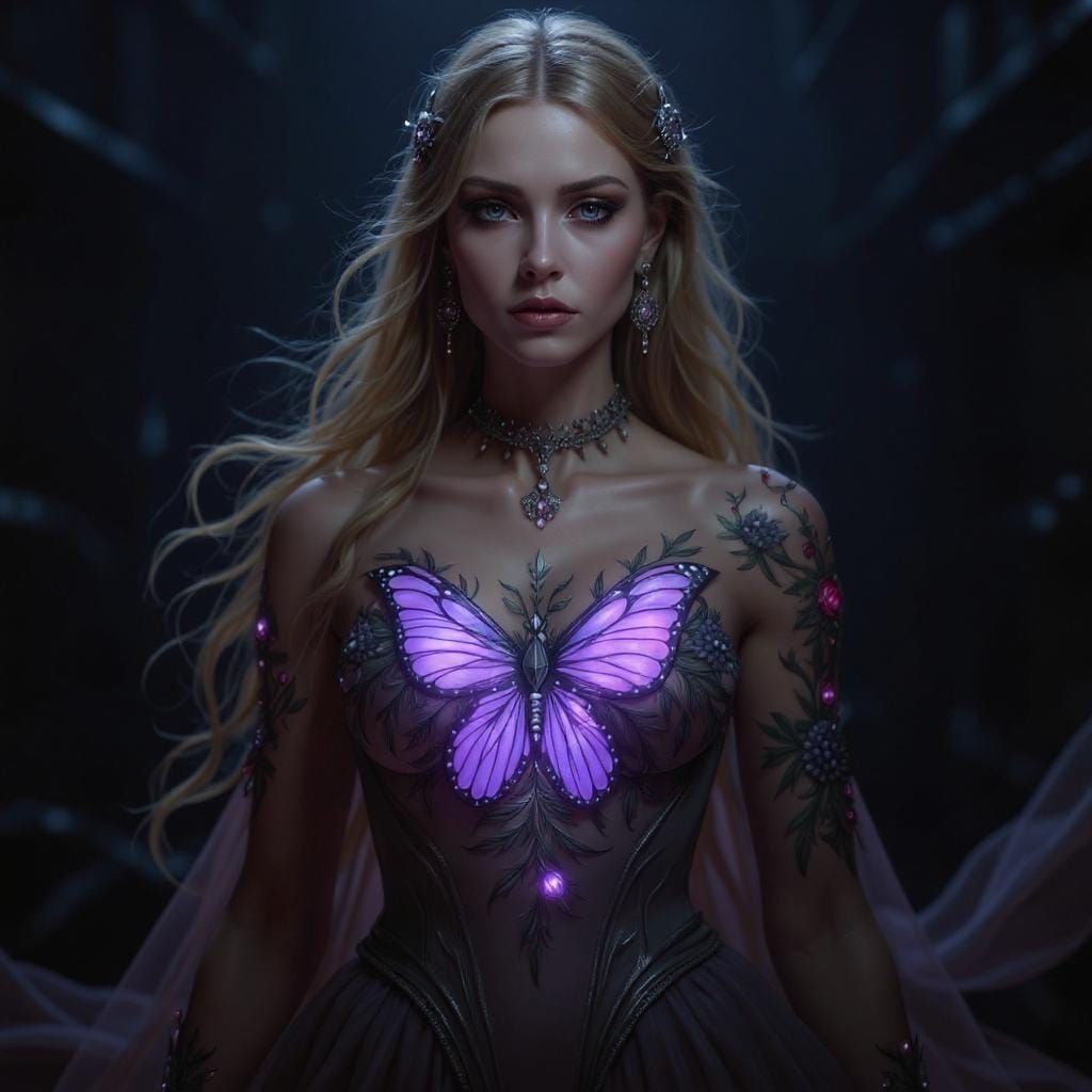 Ethereal Woman with Nano-Crystalline Tattoo in Digital Art S...