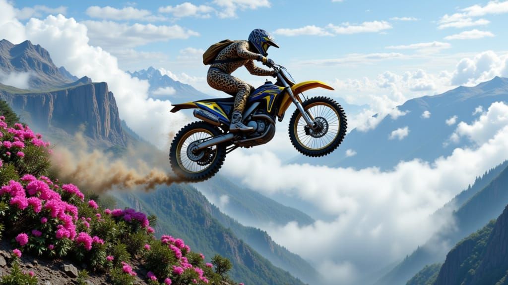 Motocross Rider Soars Over Canyon Amidst Cloud Sea