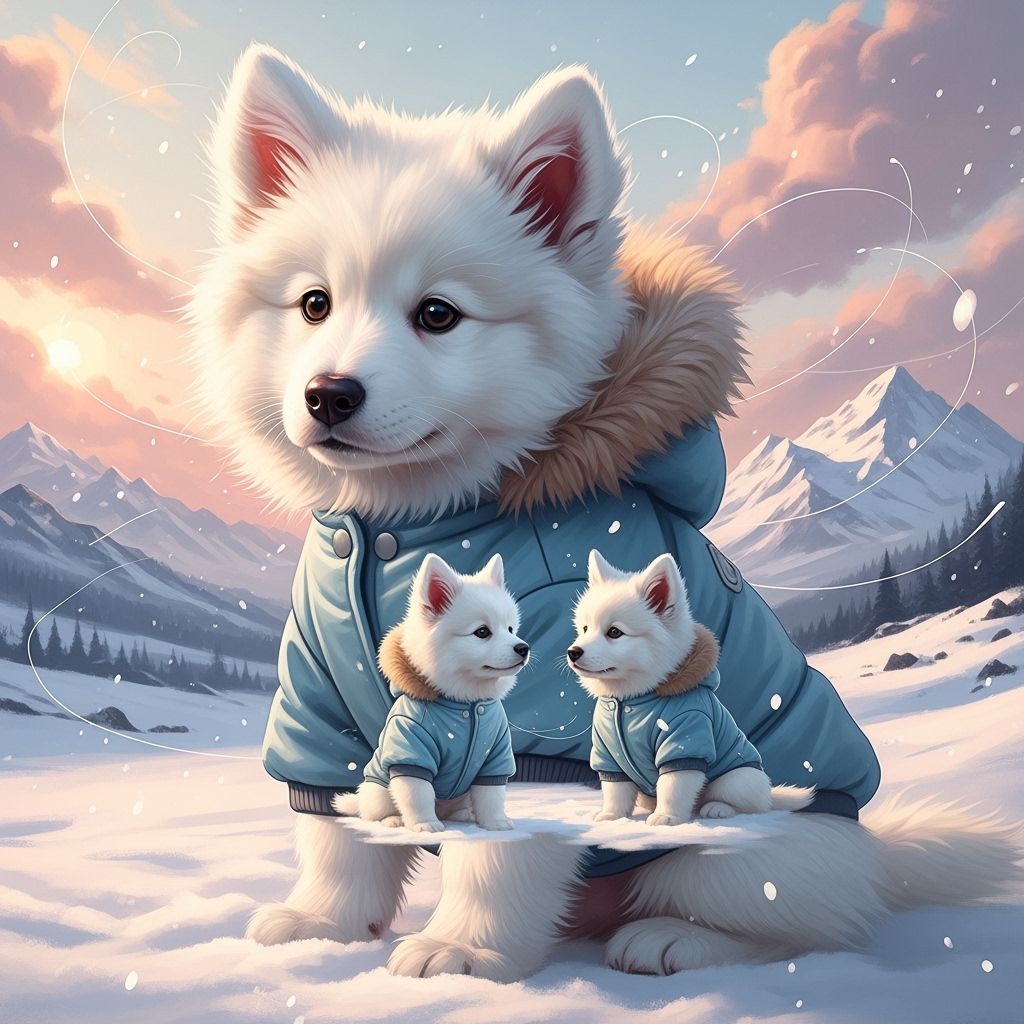 Puppy Dog Double Exposure with Snowy Mountain Backdrop