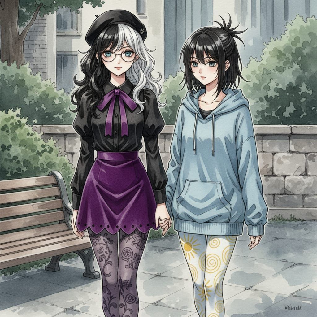 Gothic Anime Portrait of Woman With Two-Toned Hair