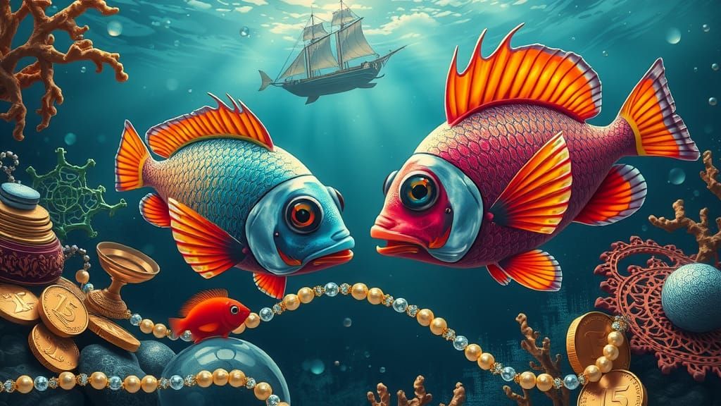 Underwater Treasure Scene with Fish and Seahorses