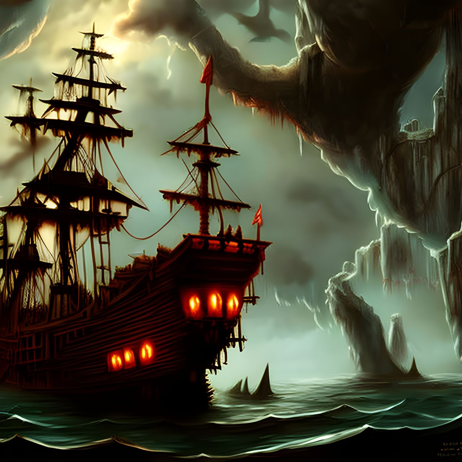 Ethereal Pirate Ghost Ship Digital Painting