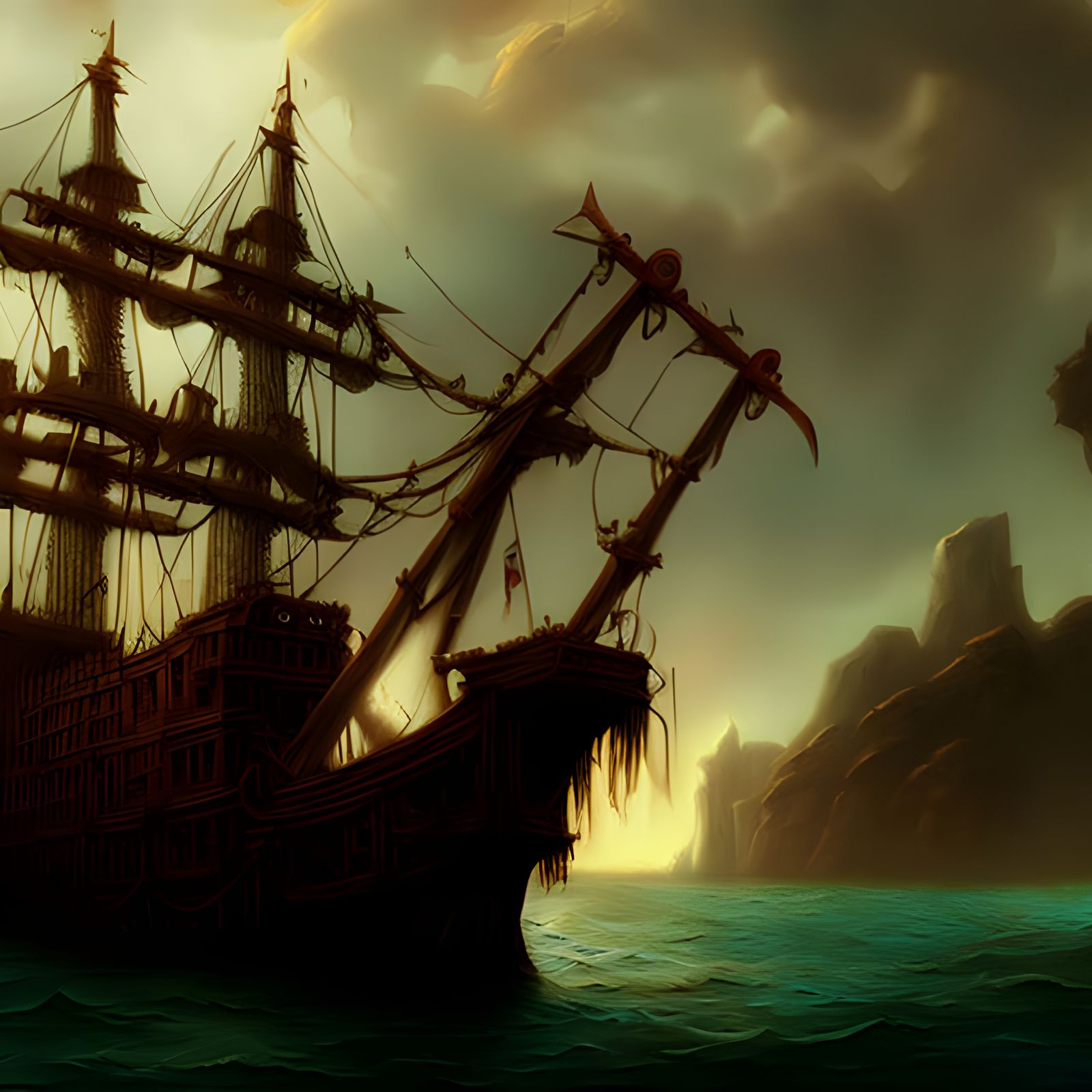 Enigmatic Pirate Ghost Ship in Detailed Digital Art