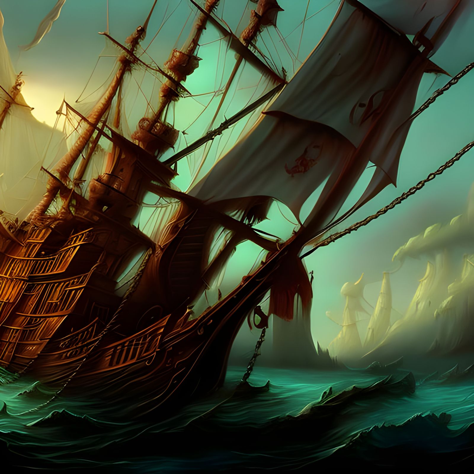 Enigmatic Pirate Ghost Ship in Horror Style