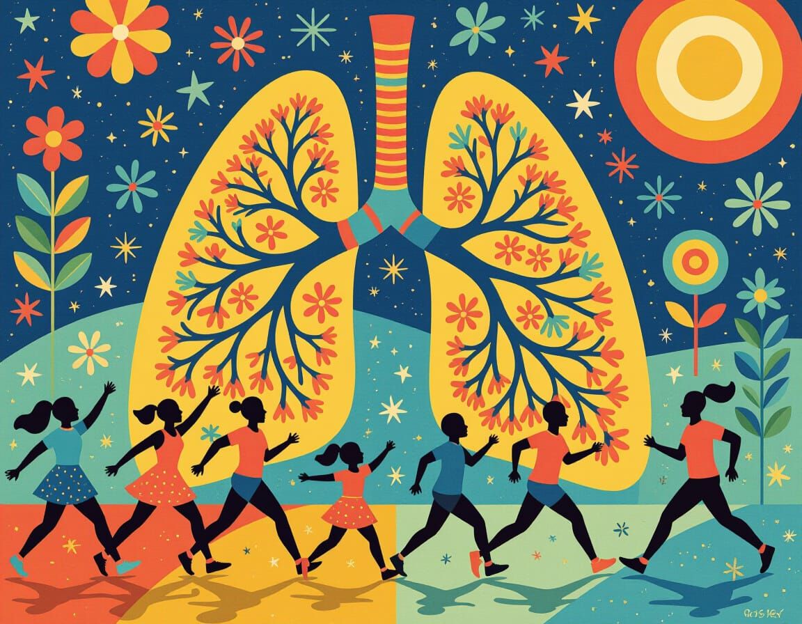 Lungs Silhouette Filled with Dancing People