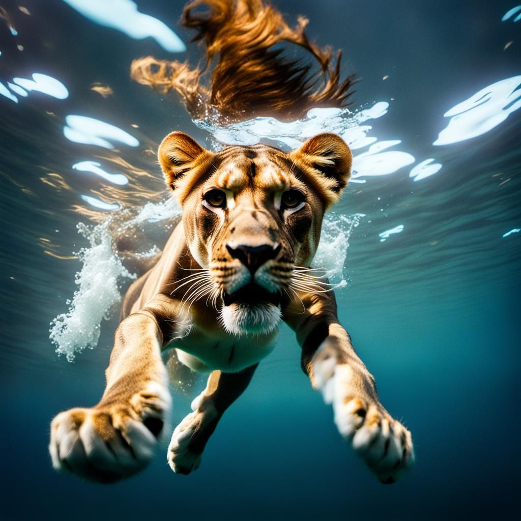 Lioness Diving: Underwater Photography